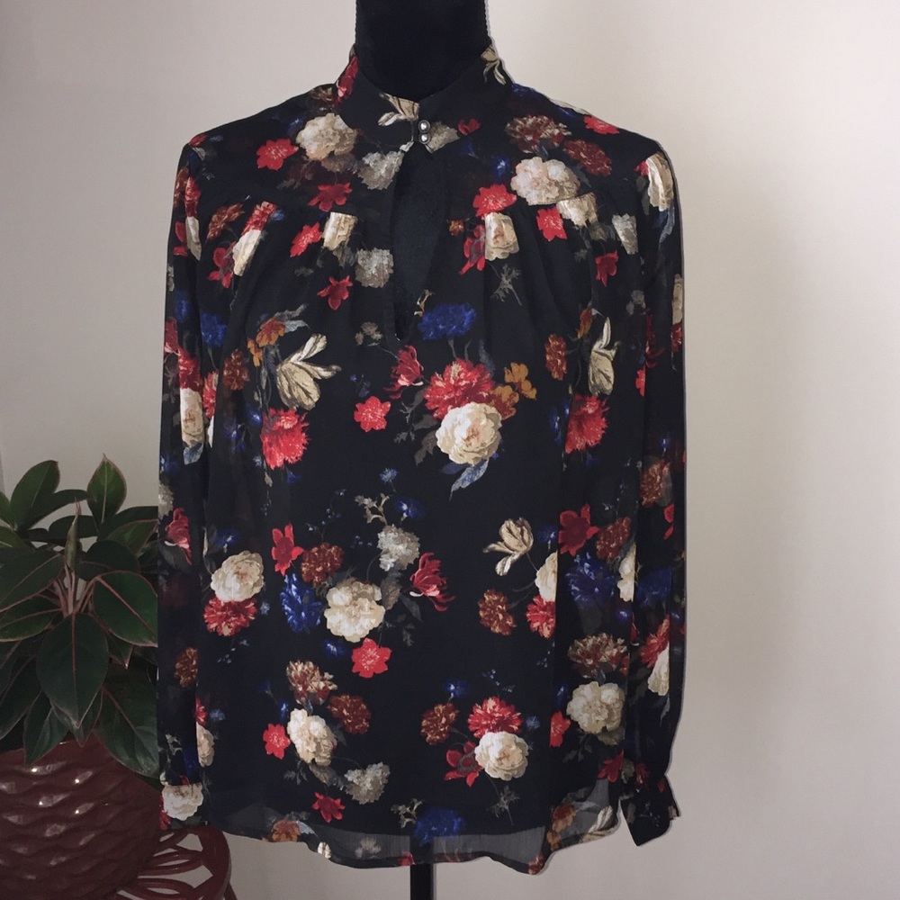 LUCKY BRAND Blouse Floral Sheer XS